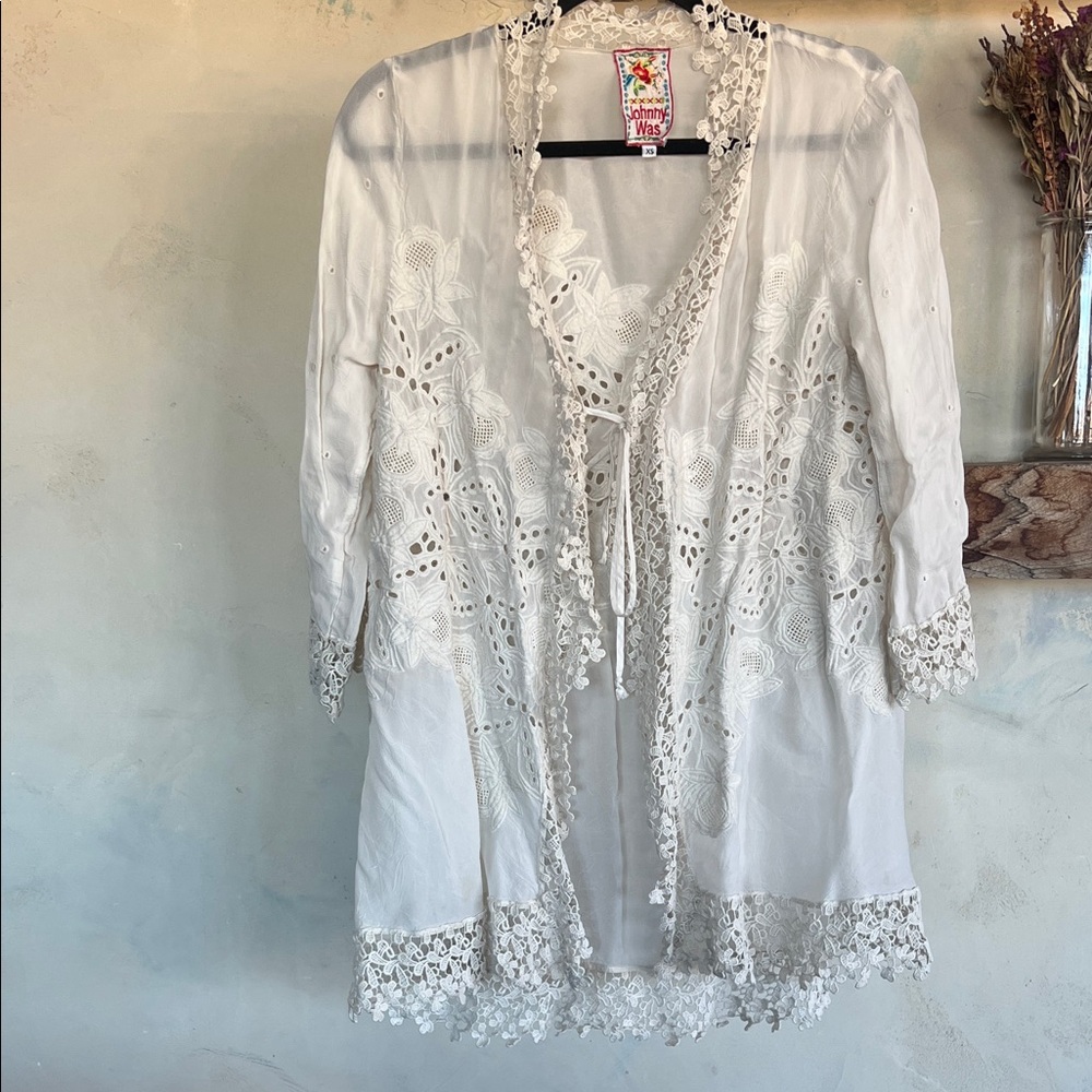 Johnny Was Cream Lace Cardigan size xs
